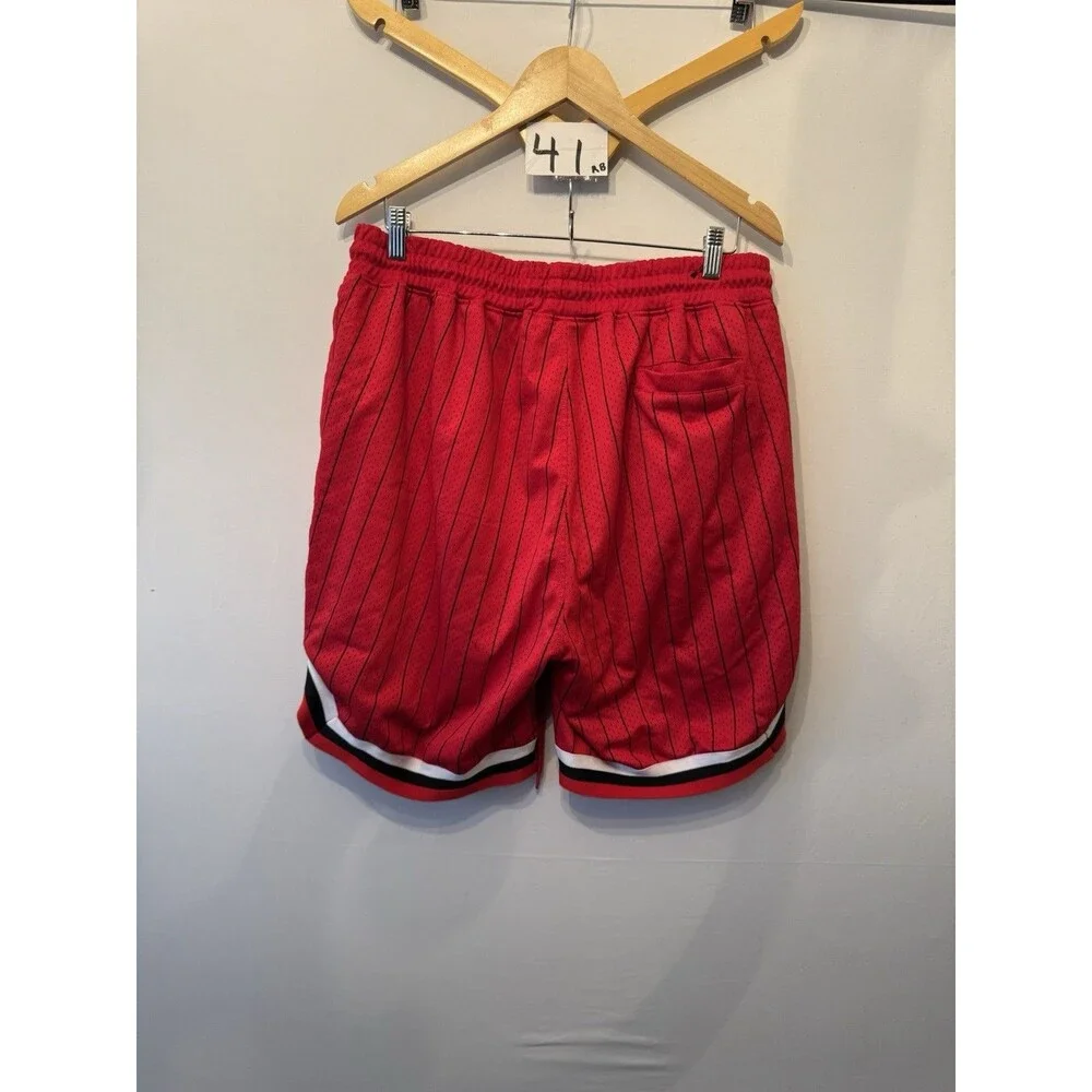 Fbrk Men’s XL Basketball Shorts Red Striped Mesh Drawstring